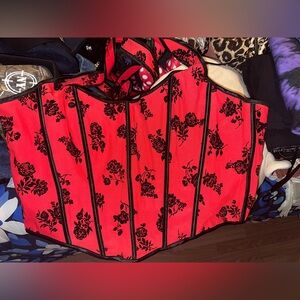 Red and black floral corset